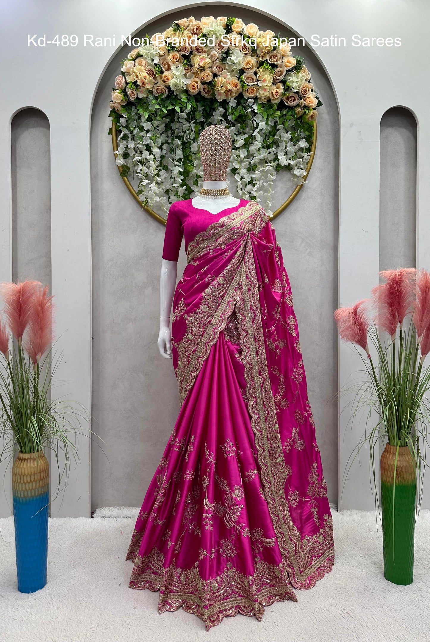 Kd-489 Rani Non-Branded Strkq Japan Satin Sarees