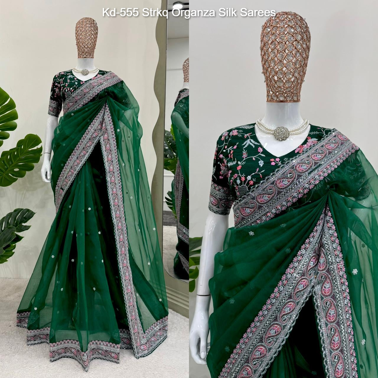 Kd-555 Strkq Organza Silk Sarees