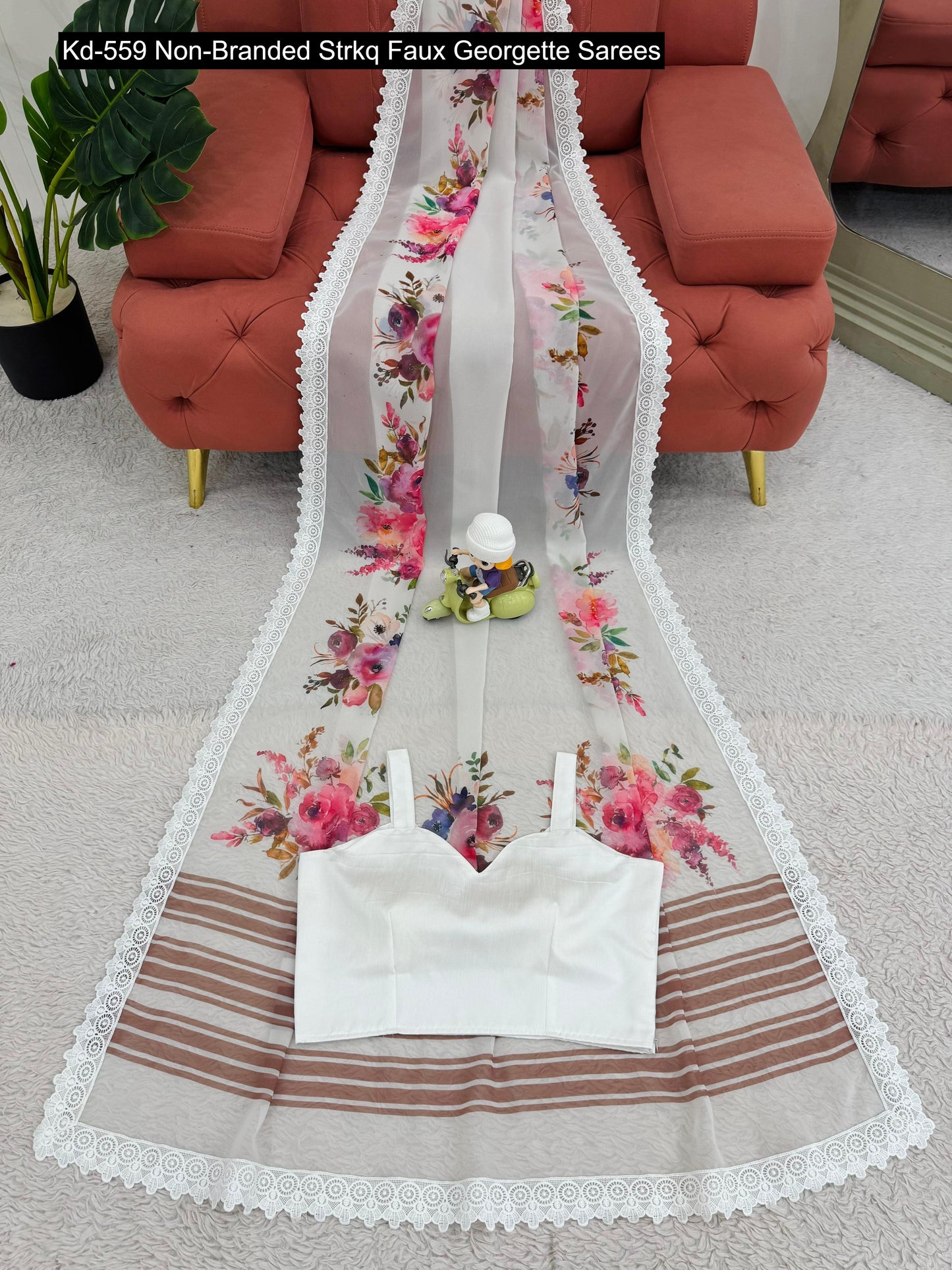 Kd-559 Non-Branded Strkq Faux Georgette Sarees