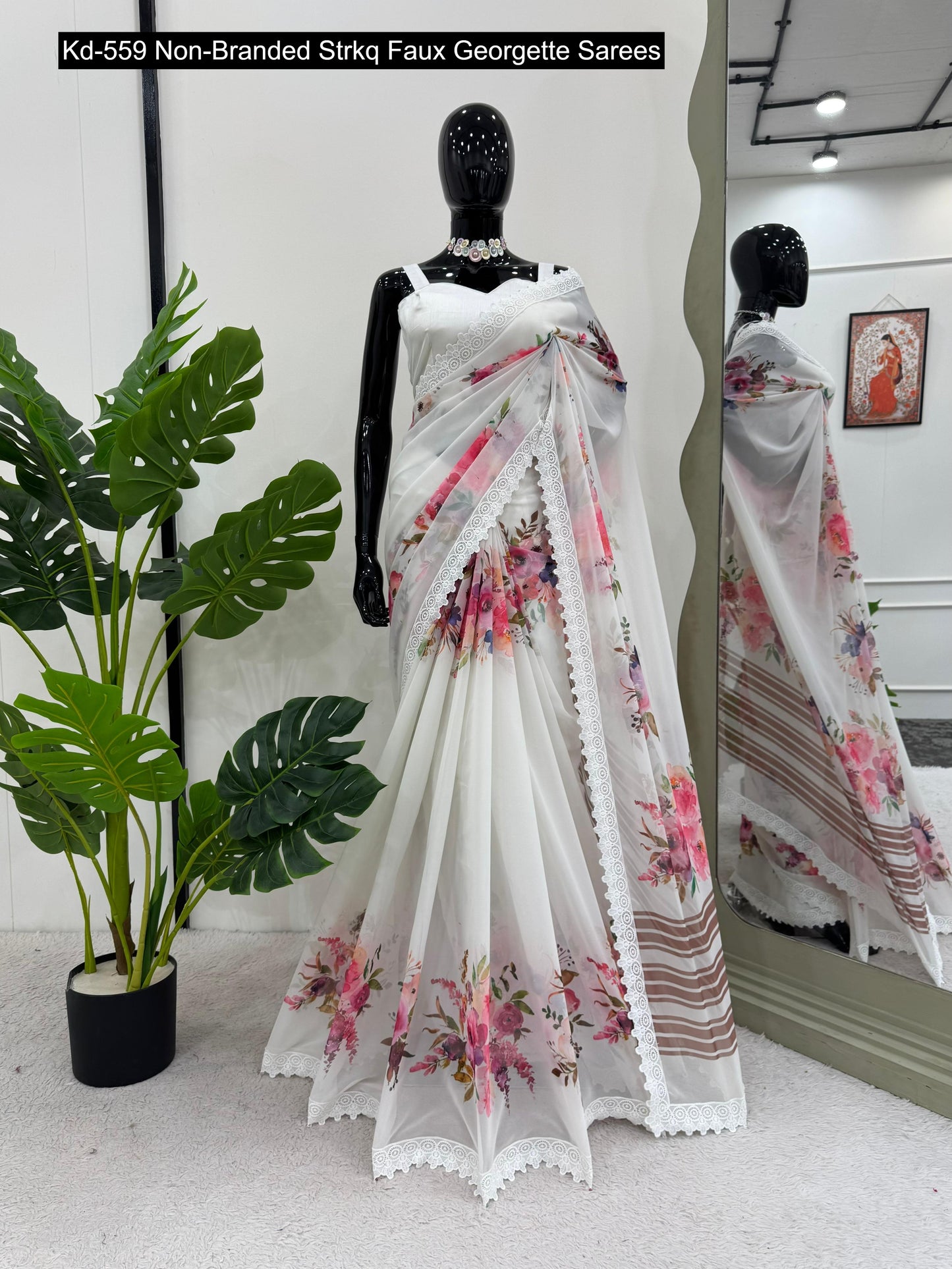 Kd-559 Non-Branded Strkq Faux Georgette Sarees