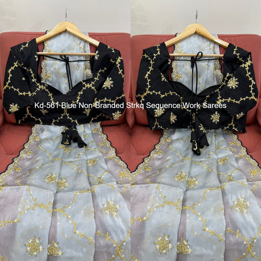 Kd-561 Blue Non-Branded Strkq Sequence Work Sarees