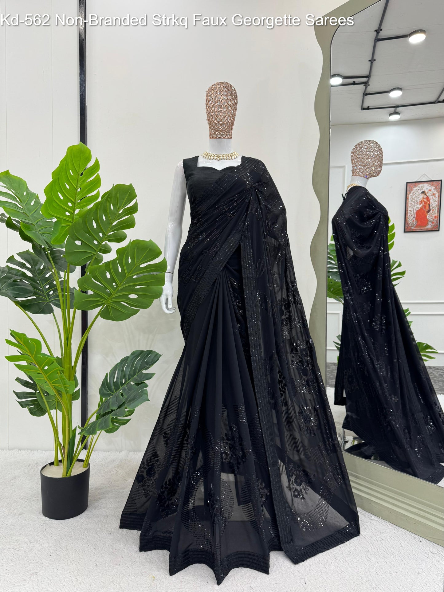 Kd-562 Non-Branded Strkq Faux Georgette Sarees