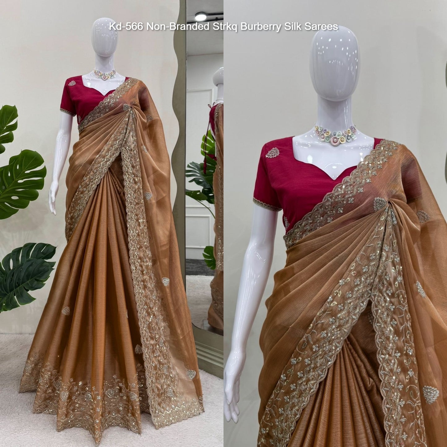 Kd-566 Non-Branded Strkq Burberry Silk Sarees