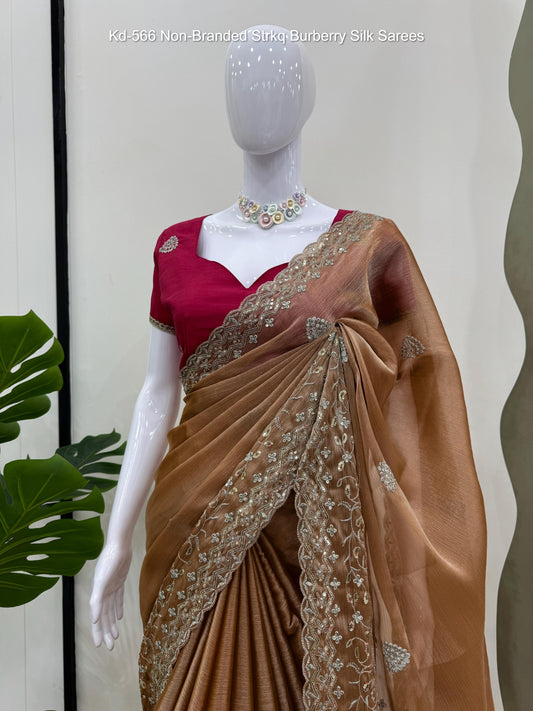 Kd-566 Non-Branded Strkq Burberry Silk Sarees