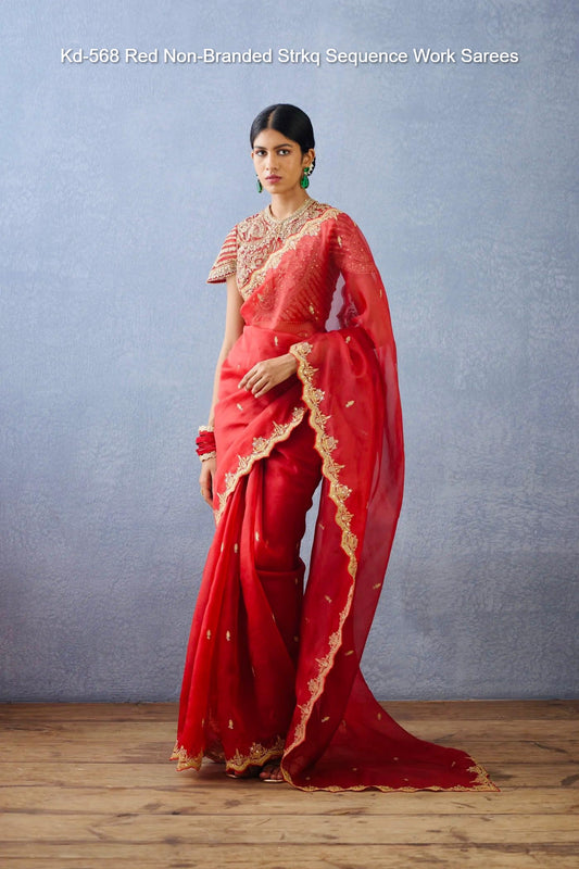 Kd-568 Red Non-Branded Strkq Sequence Work Sarees