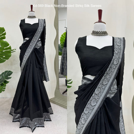 Kd-569 Black Non-Branded Strkq Silk Sarees