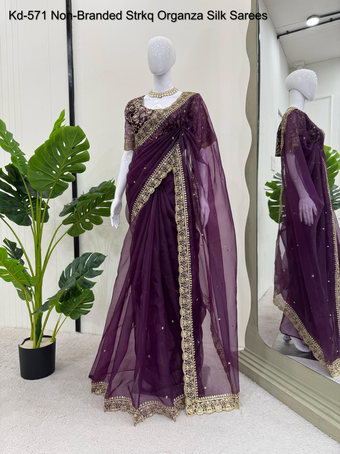 Kd-571 Non-Branded Strkq Organza Silk Sarees