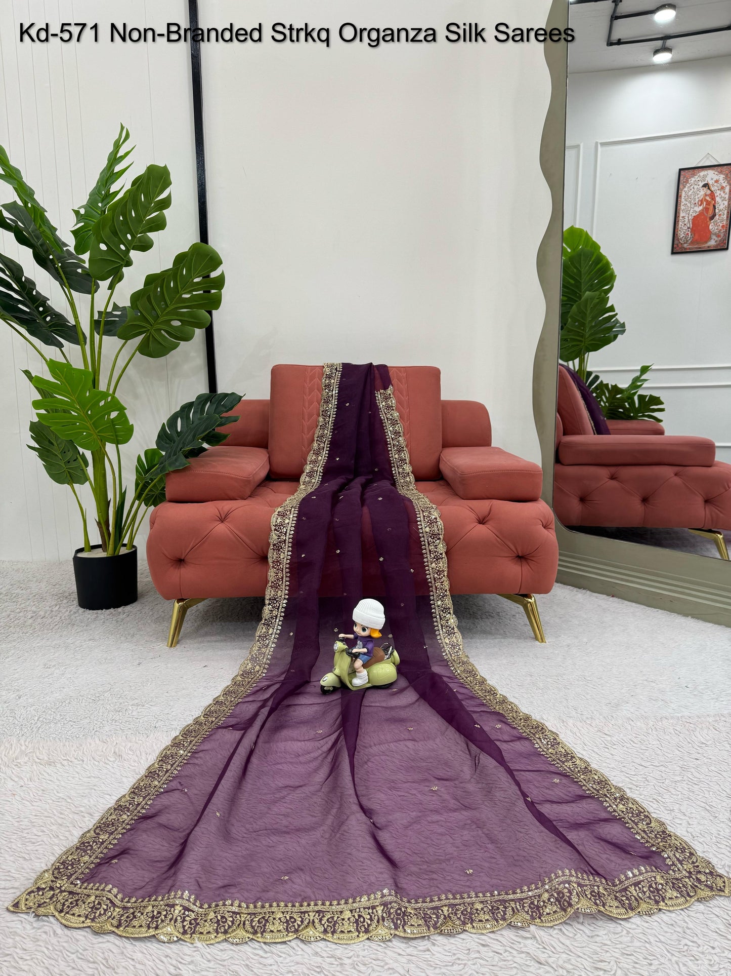 Kd-571 Non-Branded Strkq Organza Silk Sarees