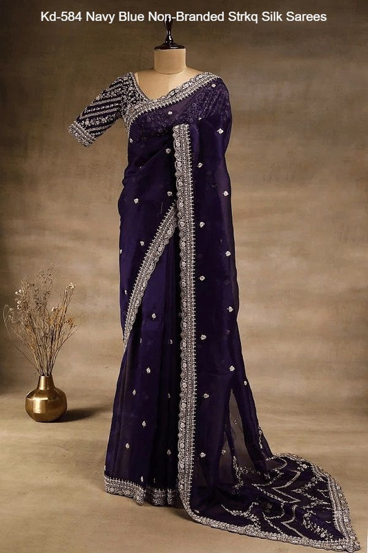 Kd-584 Navy Blue Non-Branded Strkq Silk Sarees