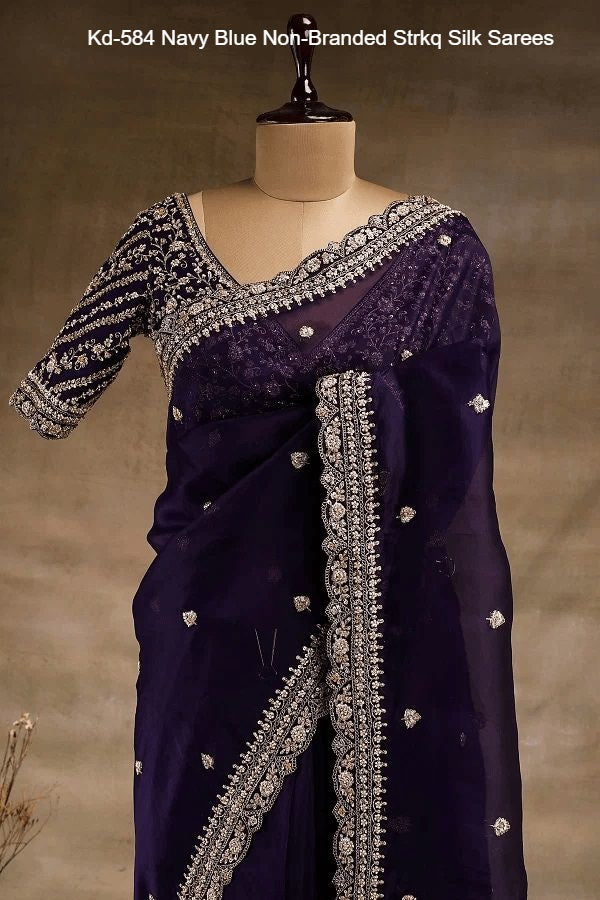 Kd-584 Navy Blue Non-Branded Strkq Silk Sarees