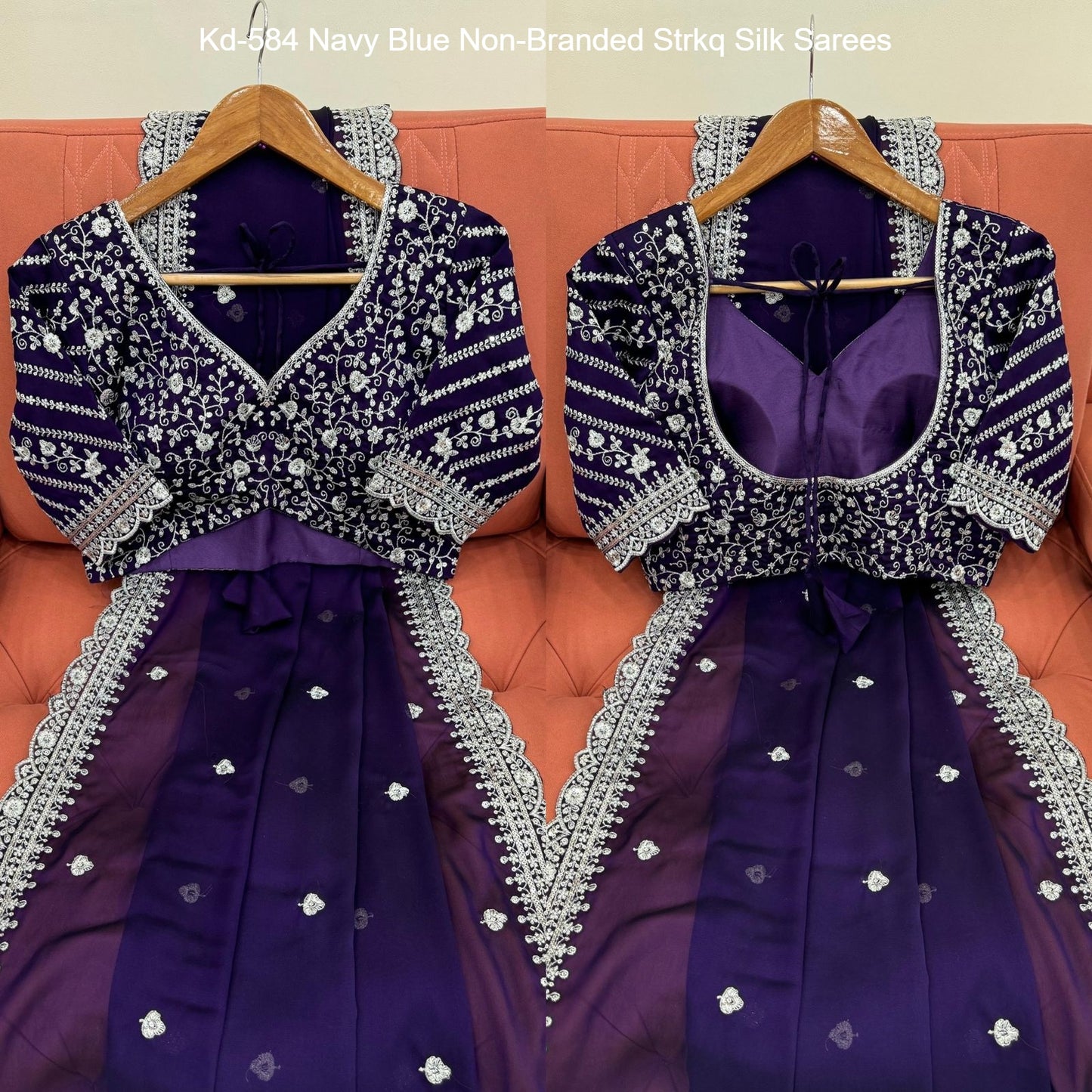 Kd-584 Navy Blue Non-Branded Strkq Silk Sarees