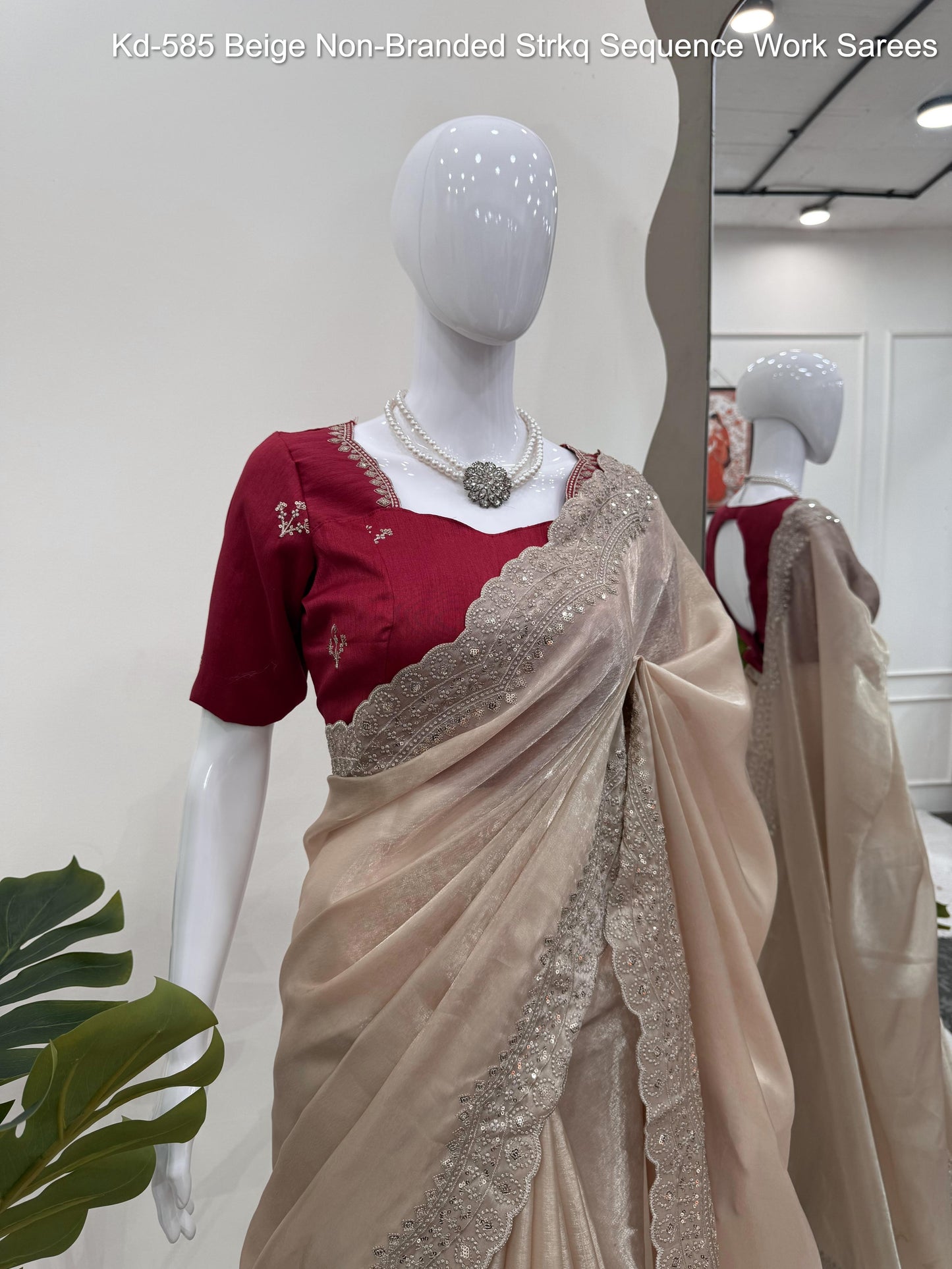 Kd-585 Beige Non-Branded Strkq Sequence Work Sarees