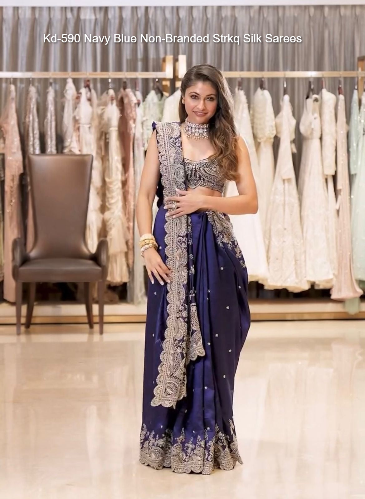 Kd-590 Navy Blue Non-Branded Strkq Silk Sarees