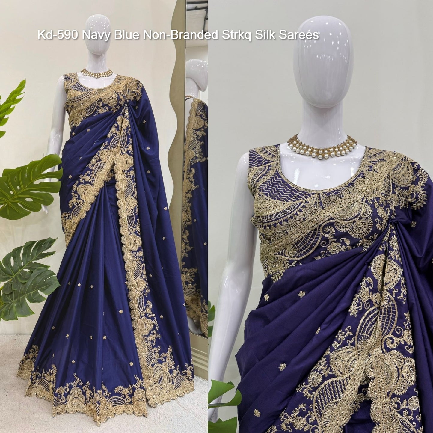 Kd-590 Navy Blue Non-Branded Strkq Silk Sarees