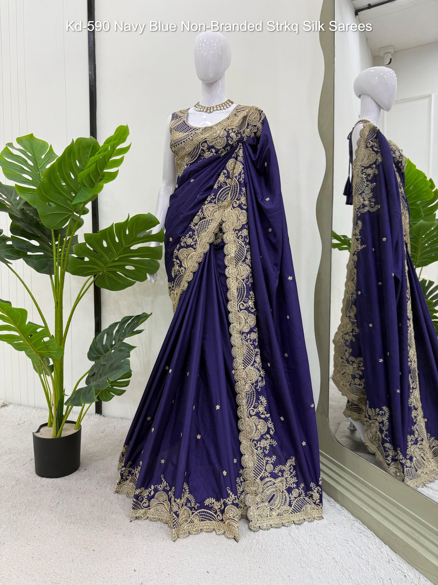 Kd-590 Navy Blue Non-Branded Strkq Silk Sarees