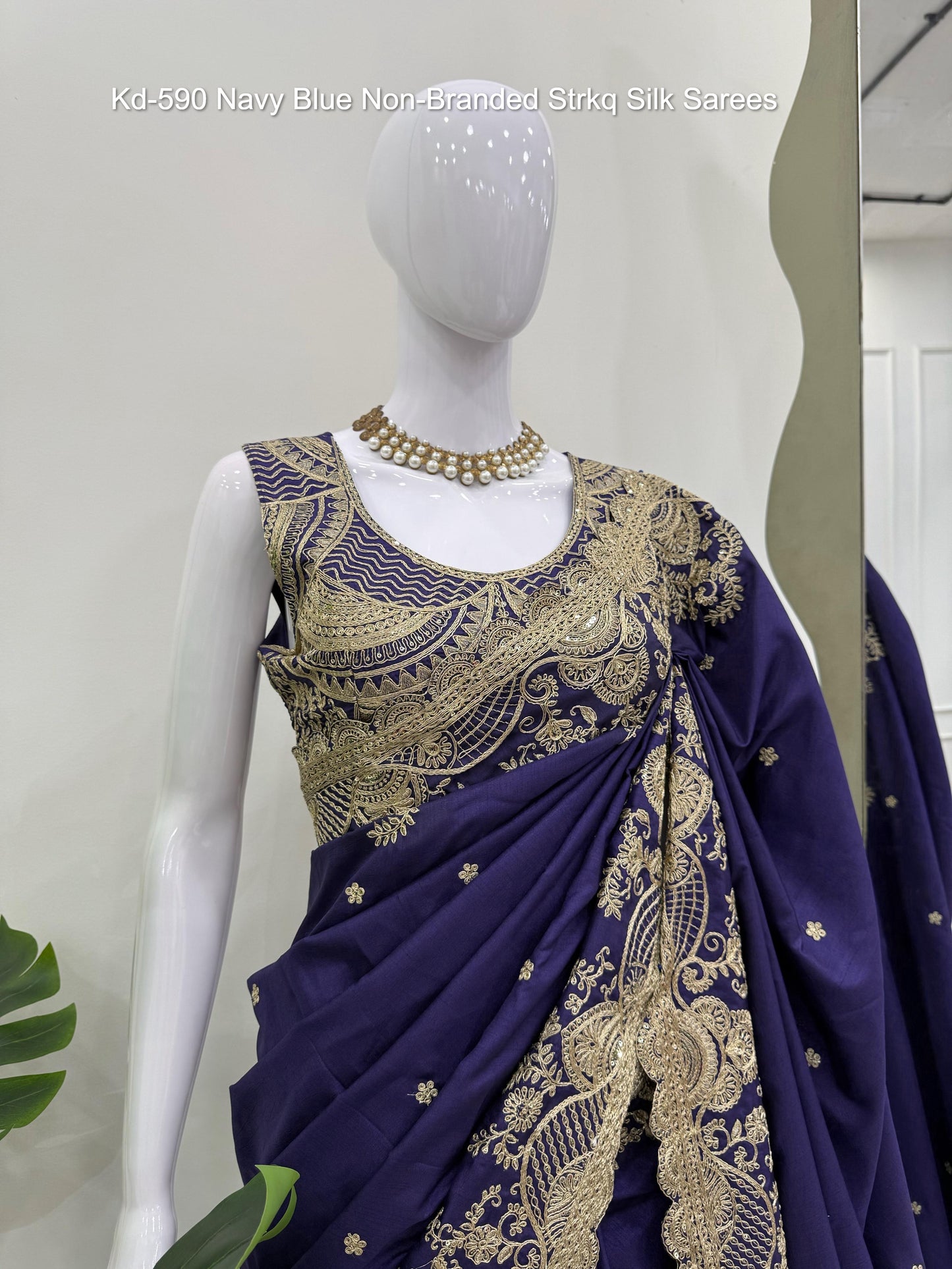 Kd-590 Navy Blue Non-Branded Strkq Silk Sarees