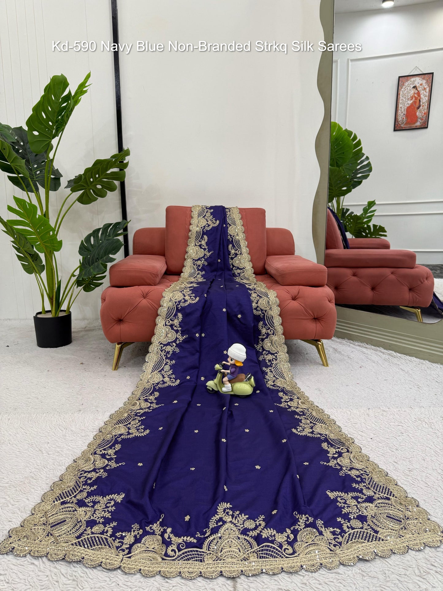 Kd-590 Navy Blue Non-Branded Strkq Silk Sarees