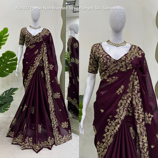 Kd-592 Purple Non-Branded Strkq Rangoli Silk Sarees