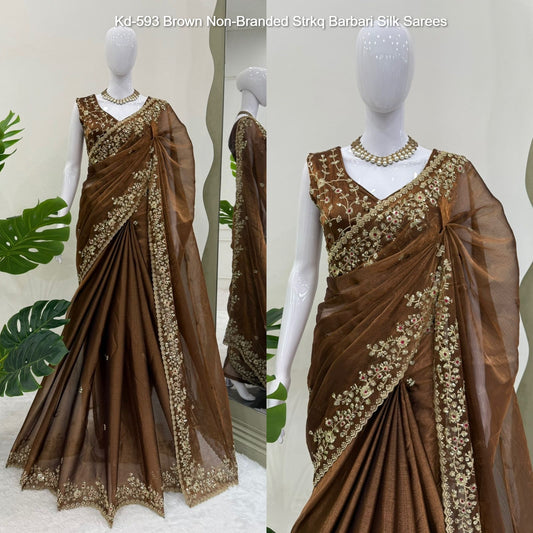 Kd-593 Brown Non-Branded Strkq Barbari Silk Sarees