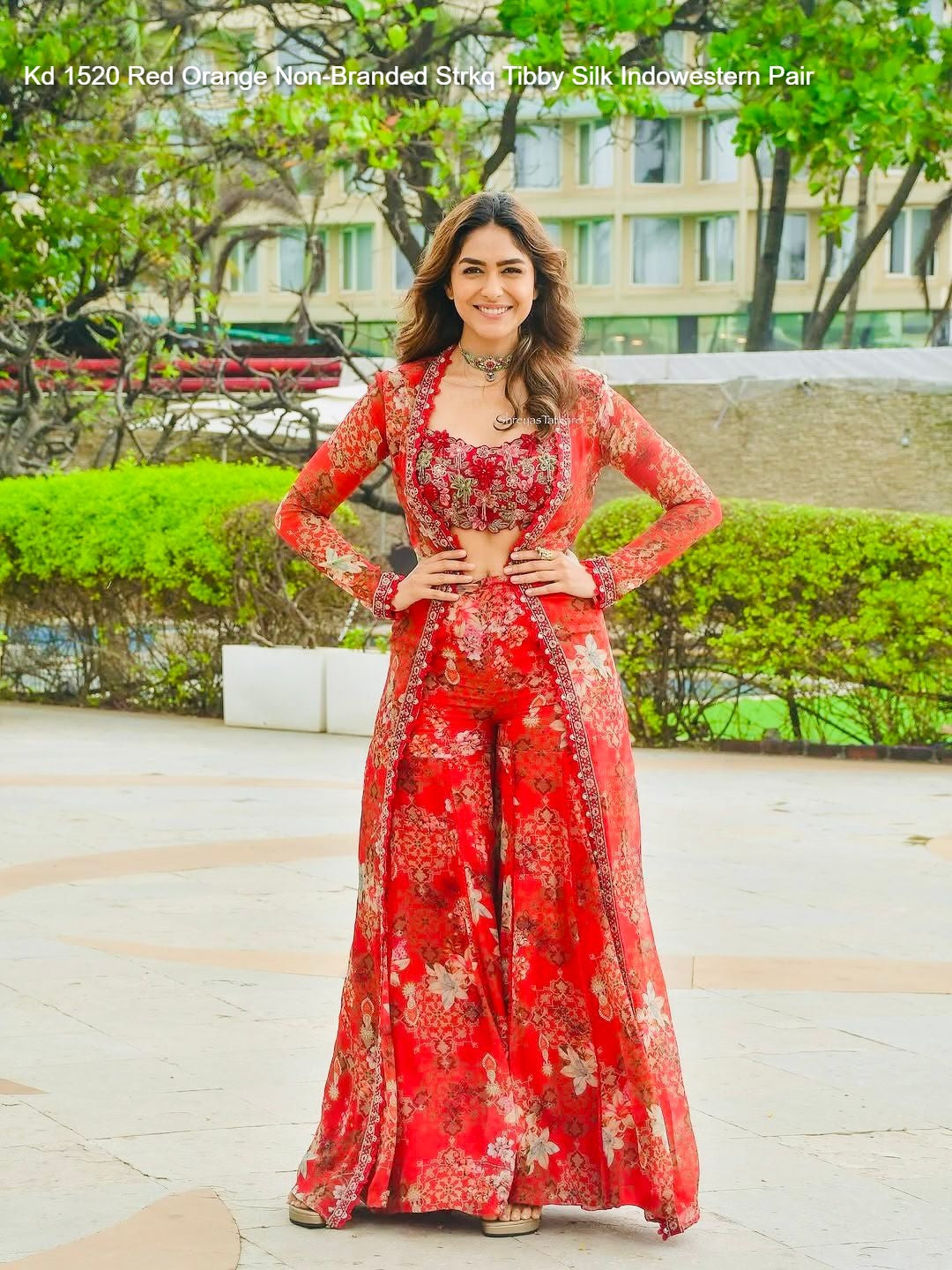 Kd 1520 Red Orange Non-Branded Strkq Tibby Silk Indowestern Pair