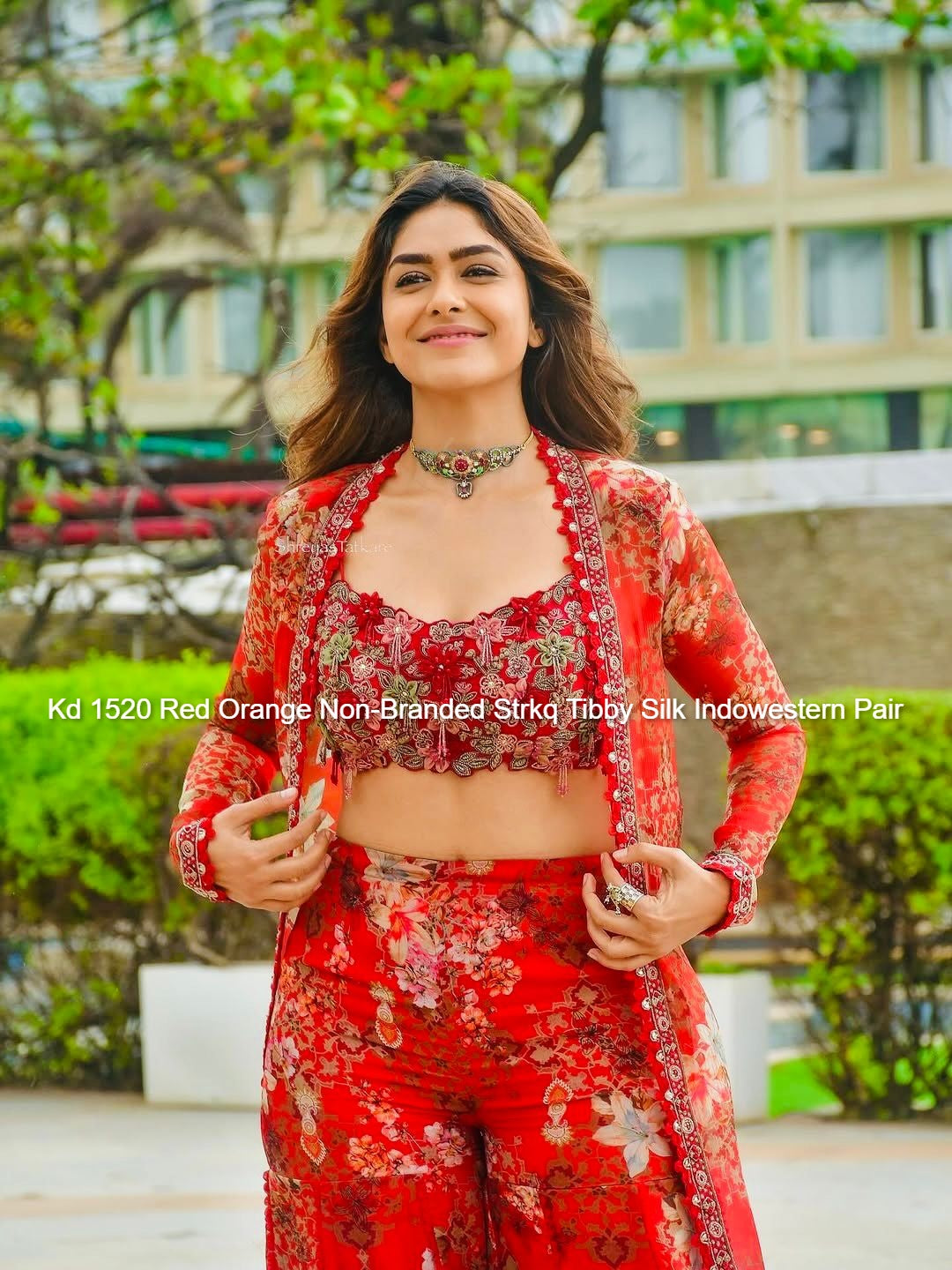 Kd 1520 Red Orange Non-Branded Strkq Tibby Silk Indowestern Pair