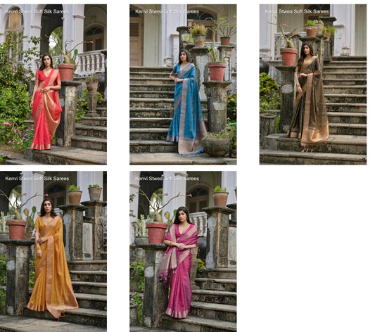 Kenvi Stwea Soft Silk Sarees