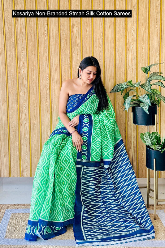 Kesariya Non-Branded Stmah Silk Cotton Sarees