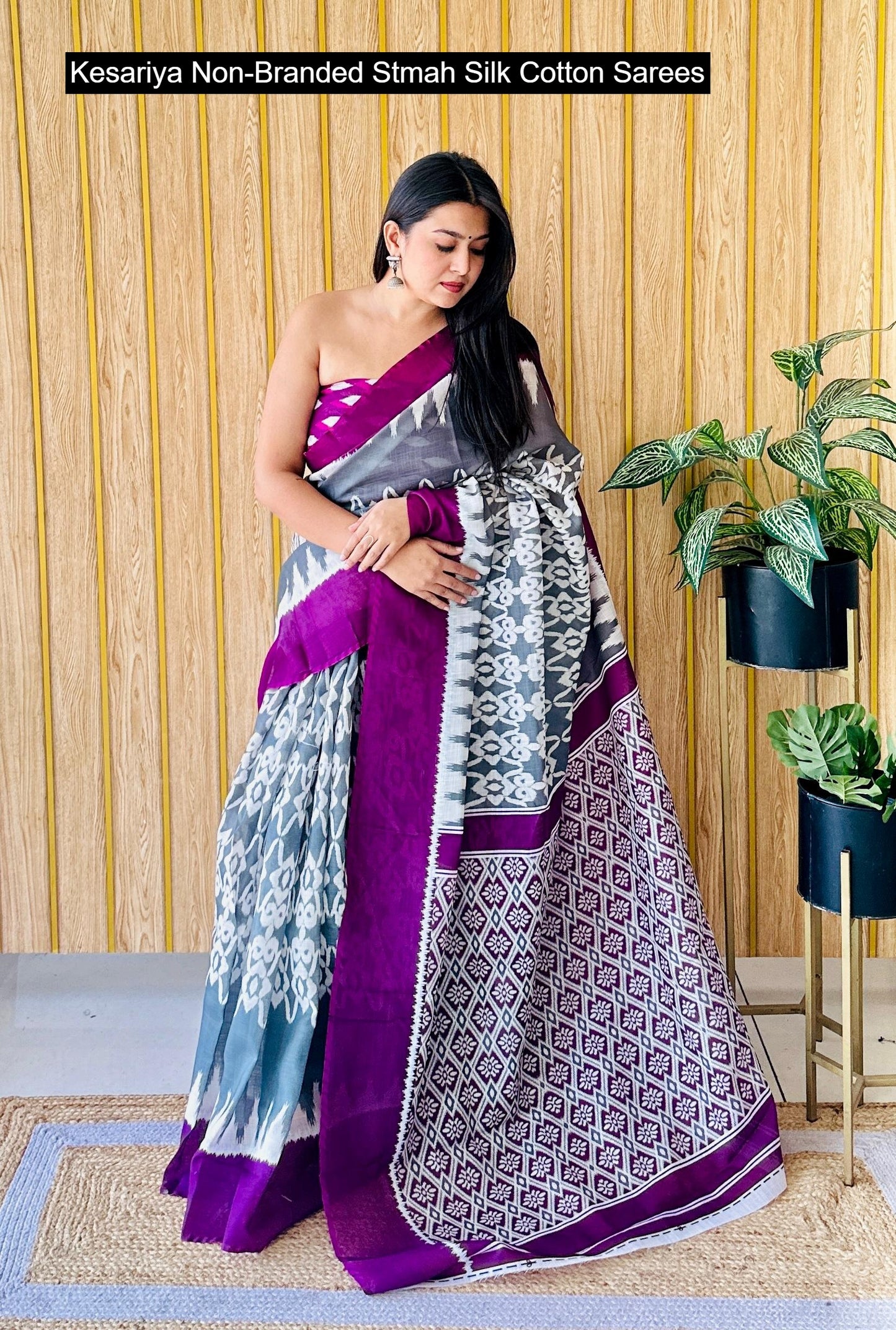 Kesariya Non-Branded Stmah Silk Cotton Sarees