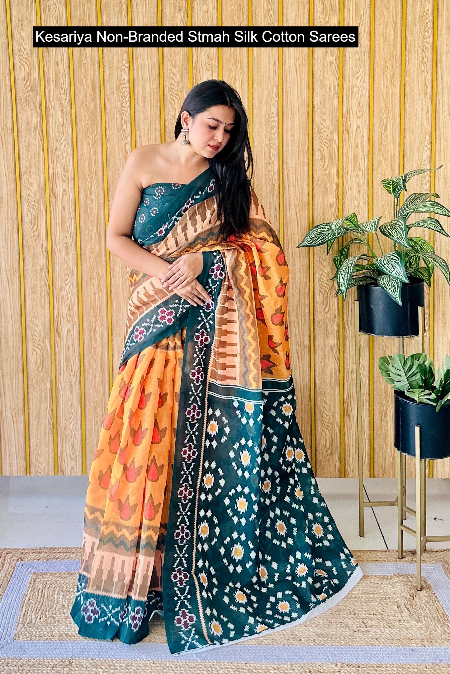 Kesariya Non-Branded Stmah Silk Cotton Sarees