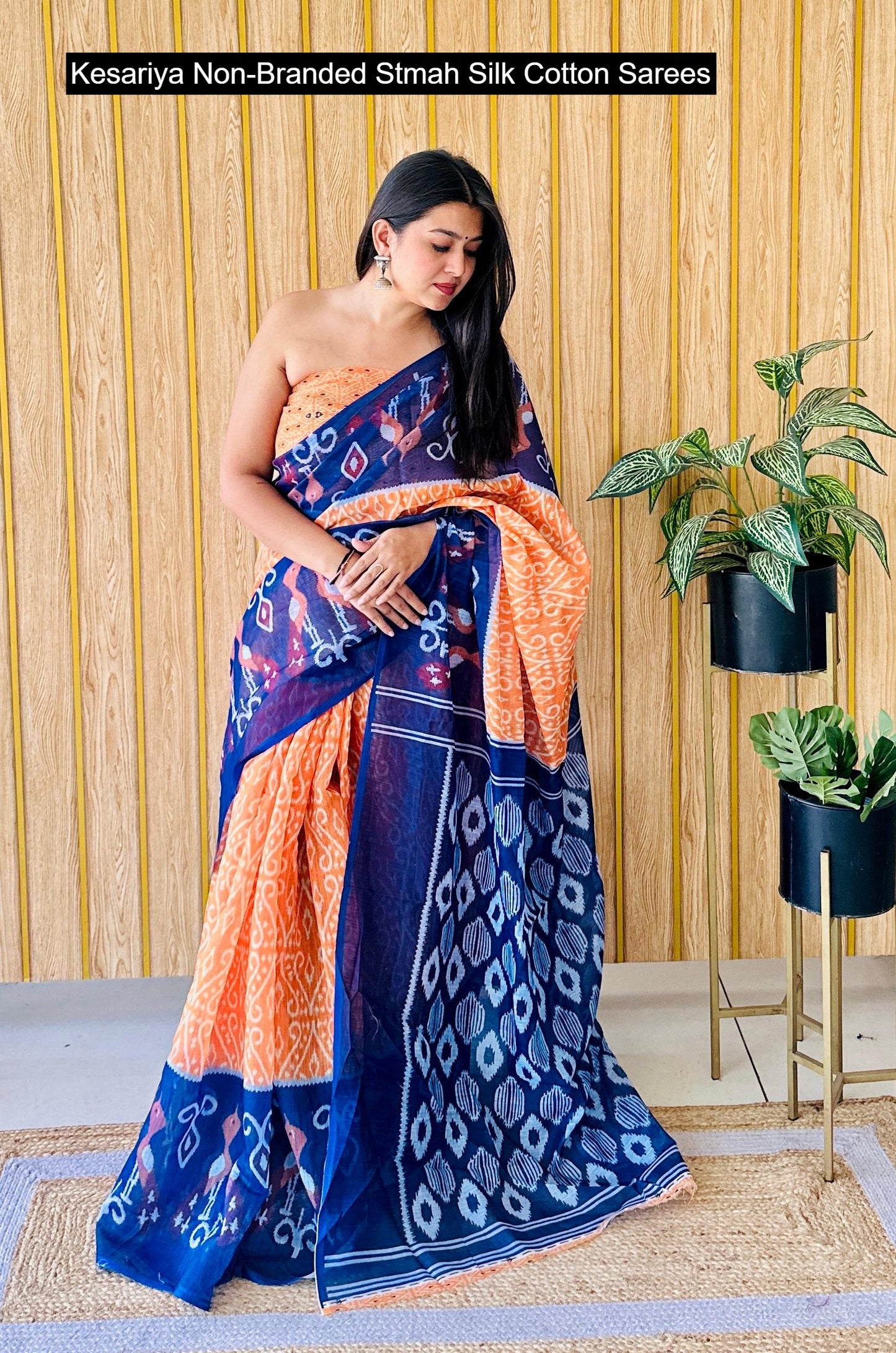 Kesariya Non-Branded Stmah Silk Cotton Sarees