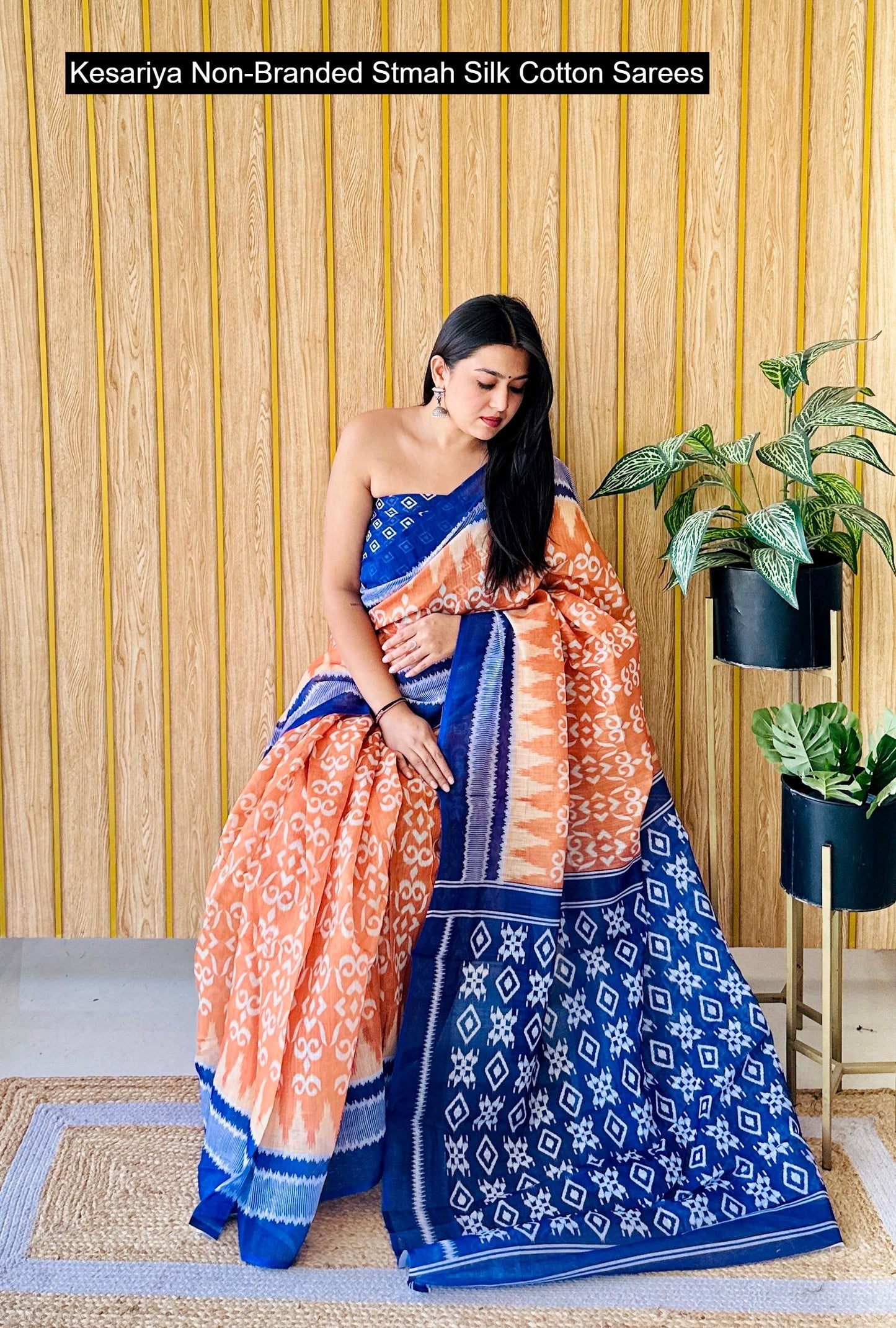 Kesariya Non-Branded Stmah Silk Cotton Sarees