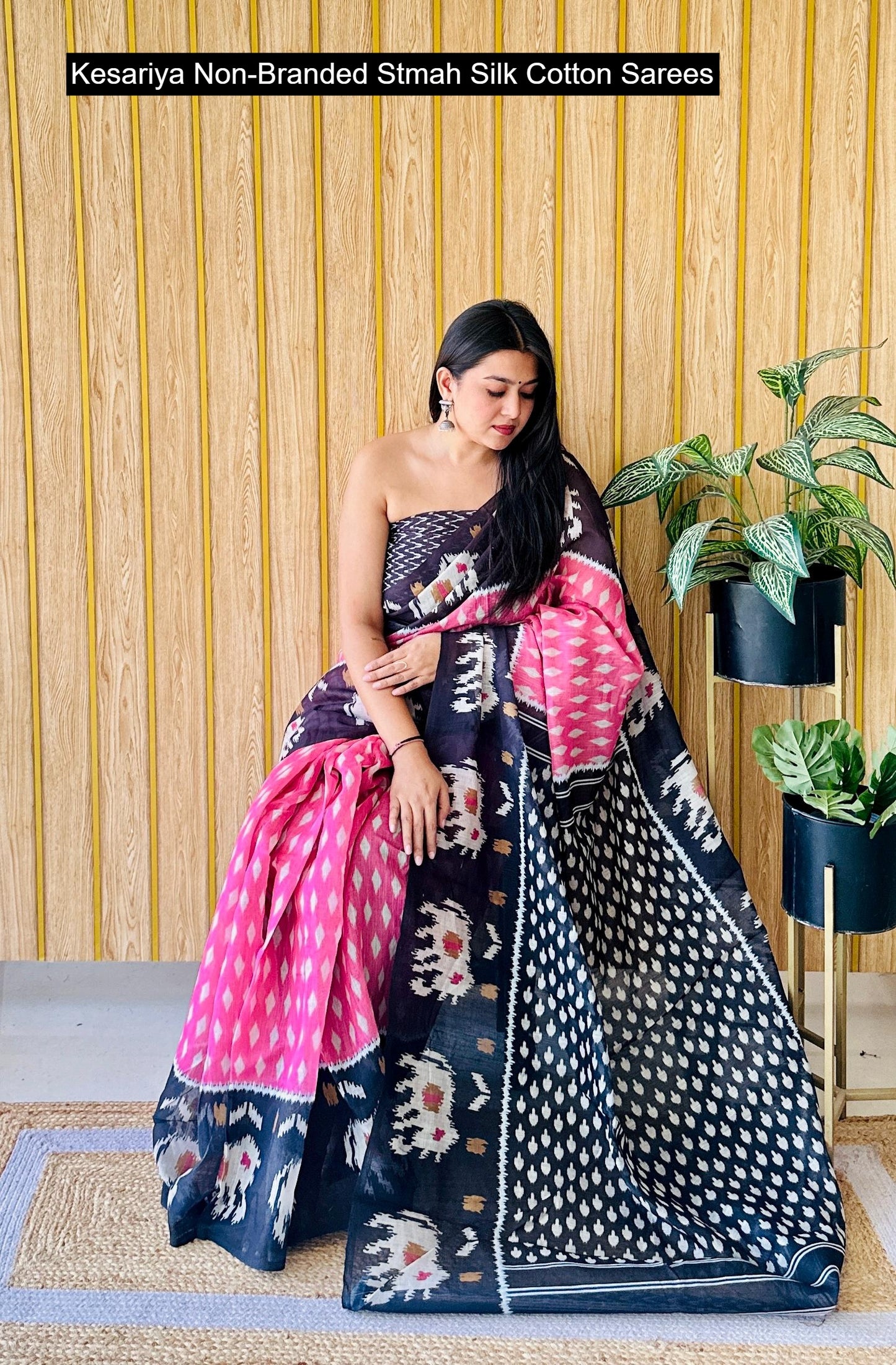 Kesariya Non-Branded Stmah Silk Cotton Sarees