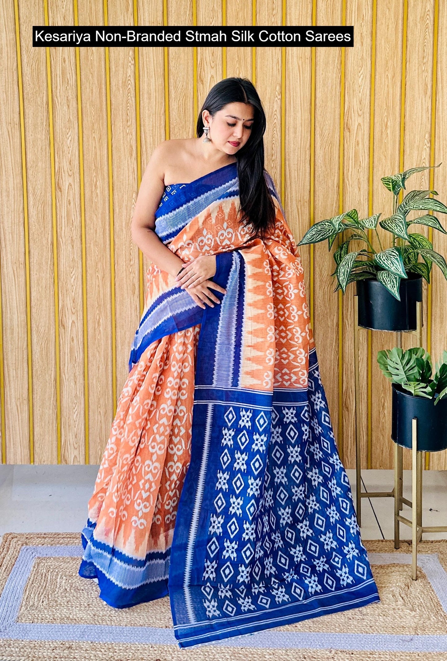 Kesariya Non-Branded Stmah Silk Cotton Sarees