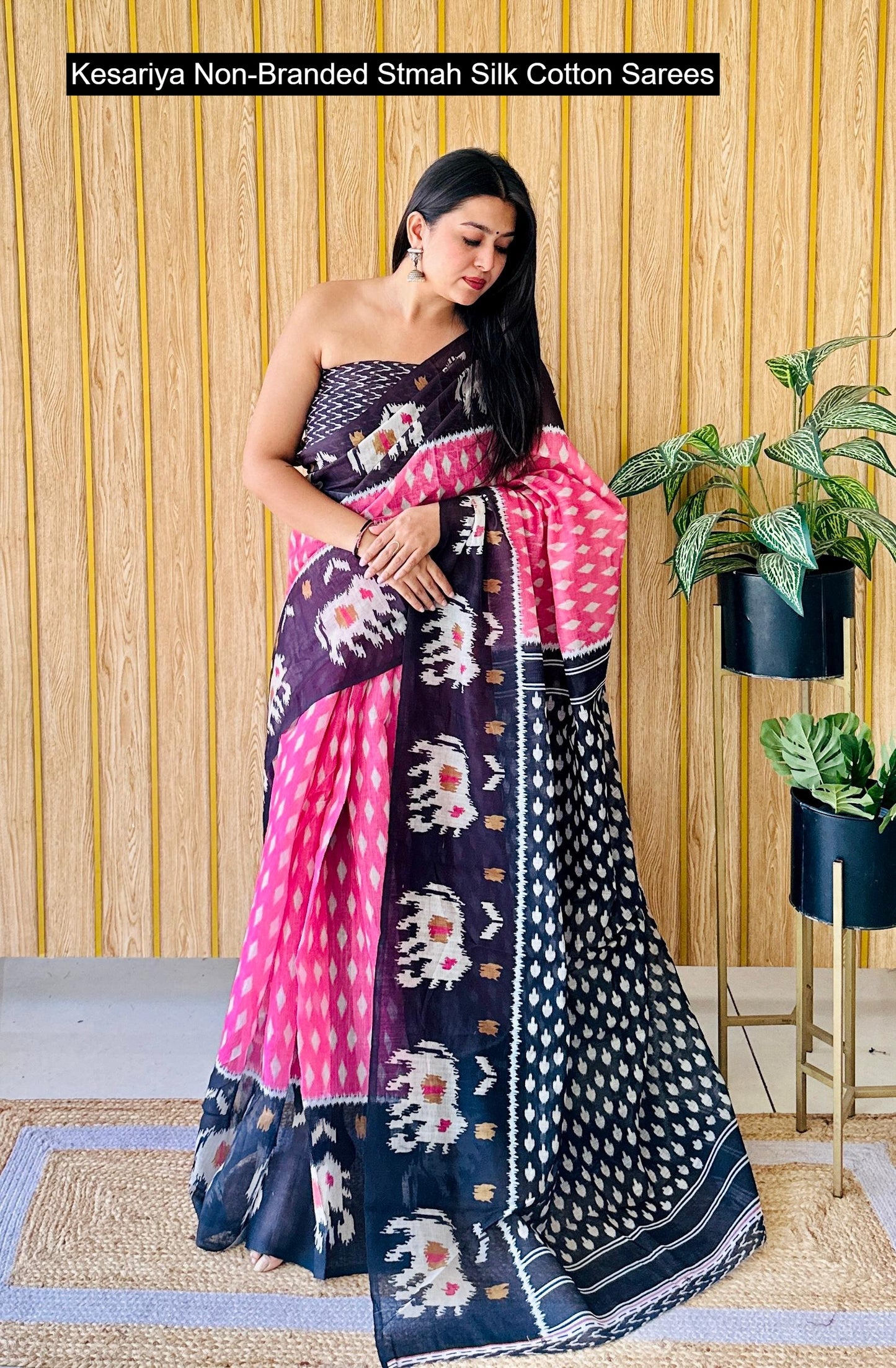 Kesariya Non-Branded Stmah Silk Cotton Sarees