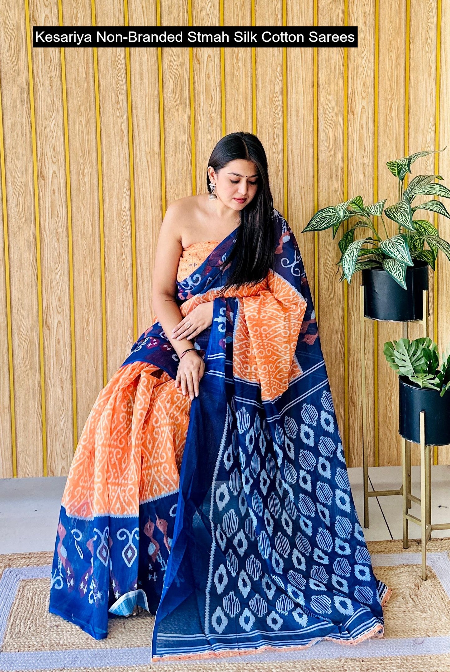 Kesariya Non-Branded Stmah Silk Cotton Sarees