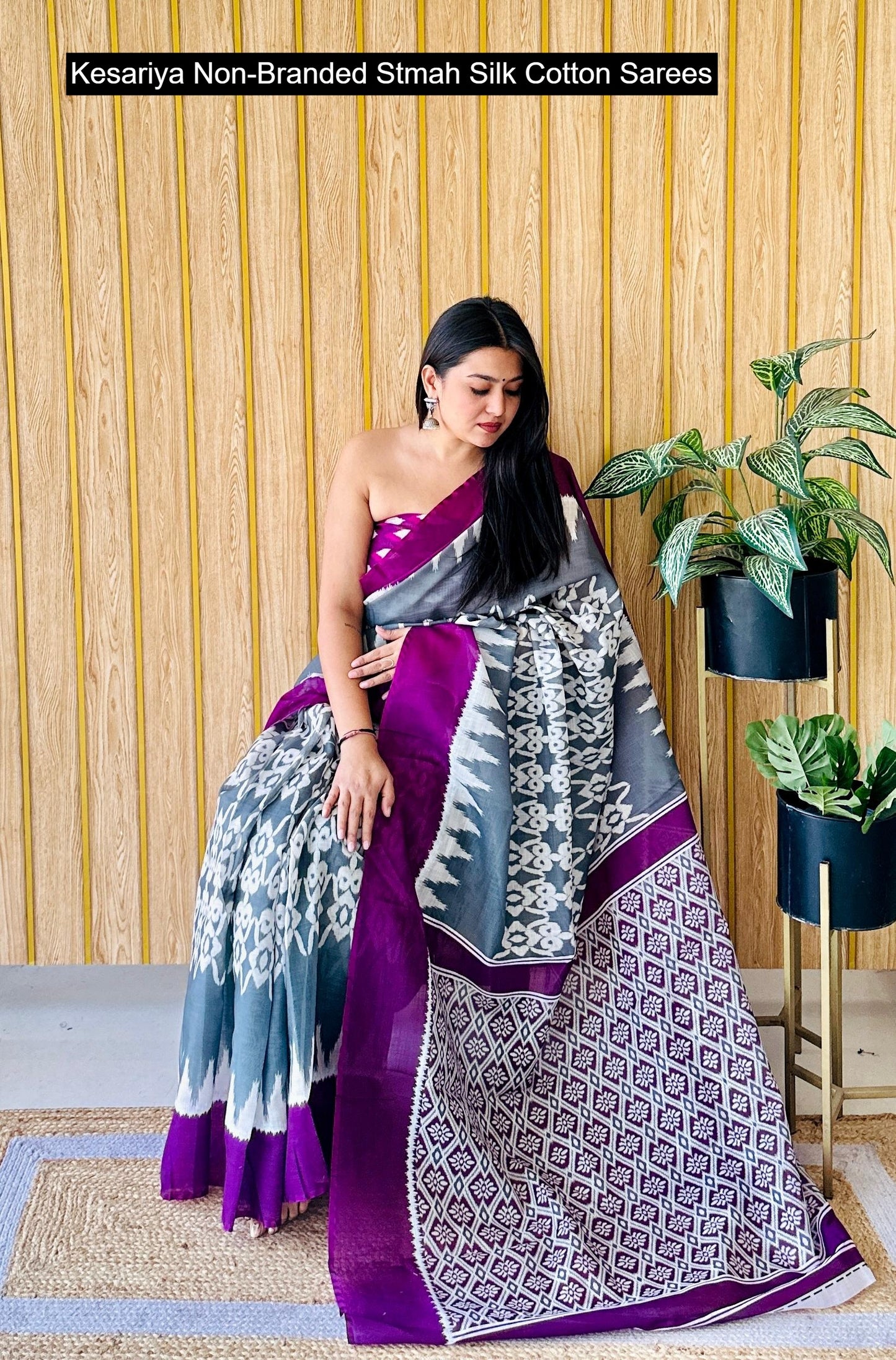Kesariya Non-Branded Stmah Silk Cotton Sarees