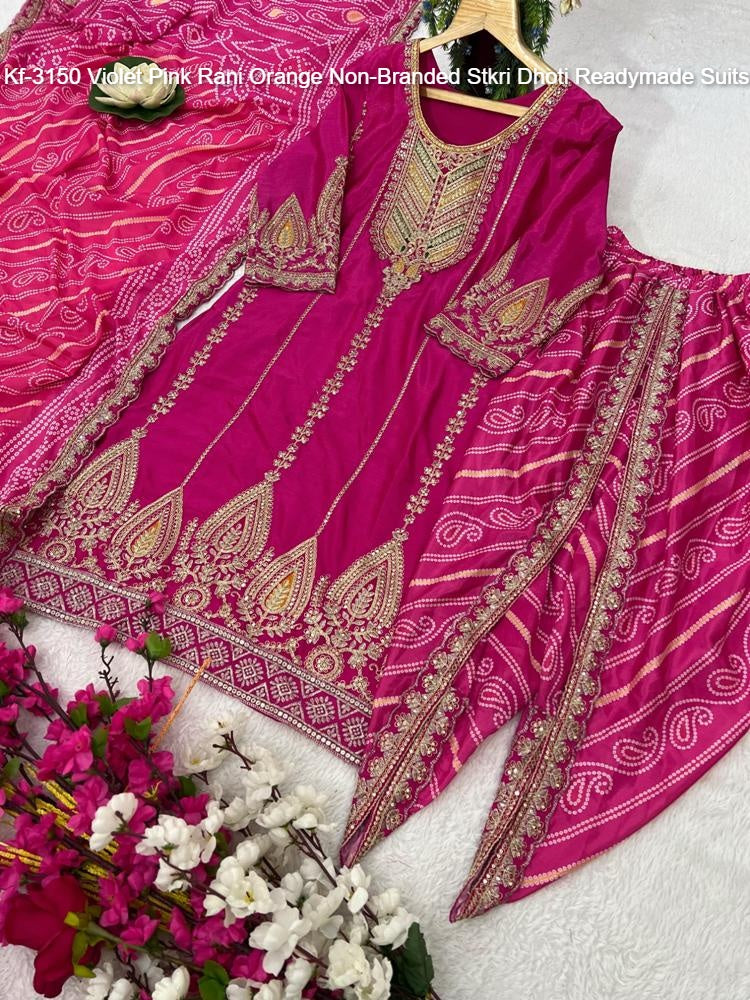 Kf-3150 Violet Pink Rani Orange Non-Branded Stkri Dhoti Readymade Suits