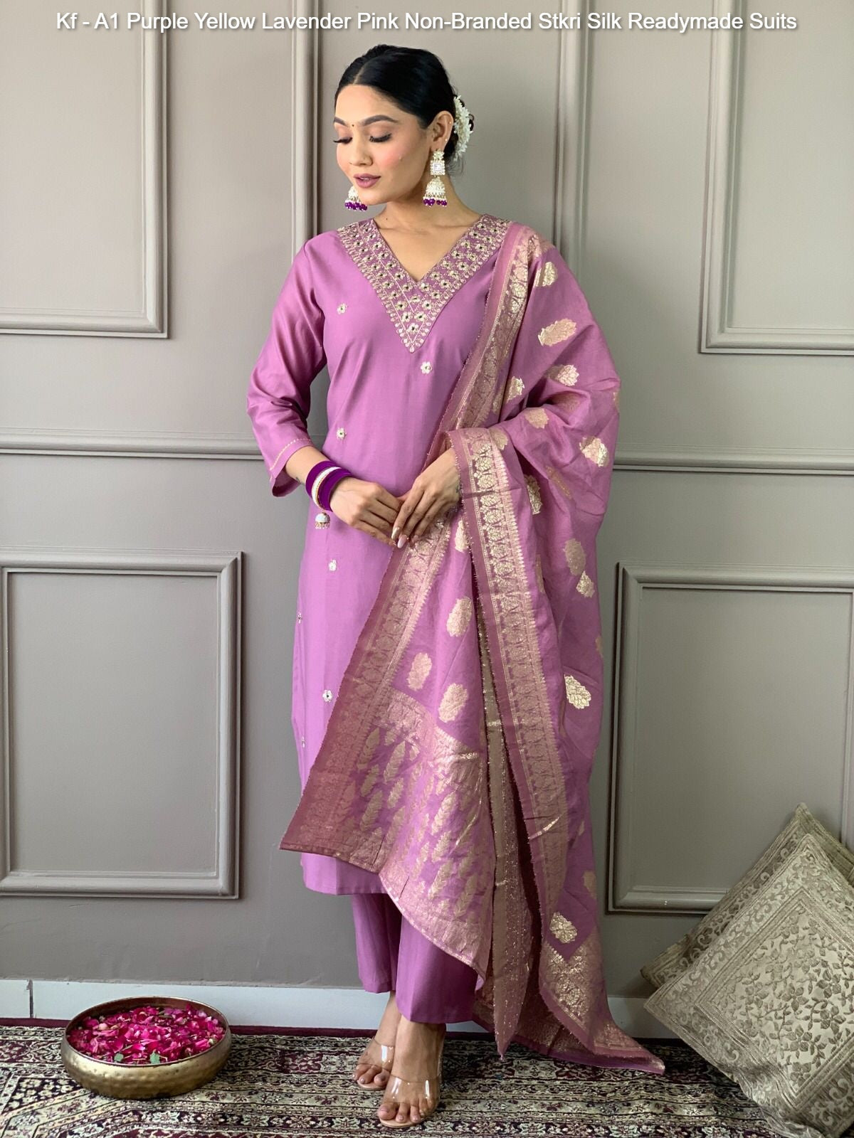 Kf - A1 Purple Yellow Lavender Pink Non-Branded Stkri Silk Readymade Suits