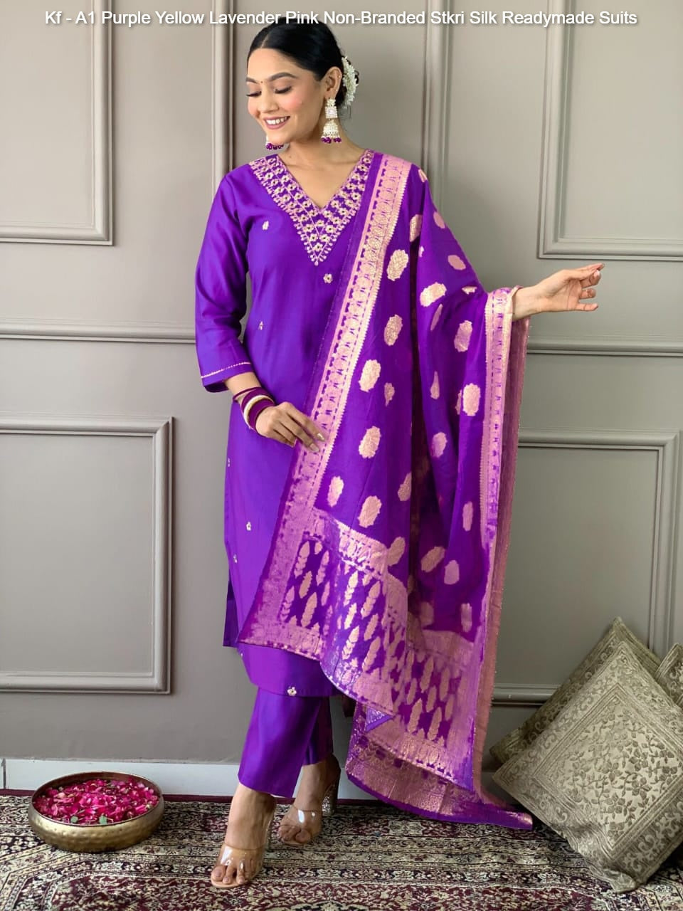 Kf - A1 Purple Yellow Lavender Pink Non-Branded Stkri Silk Readymade Suits