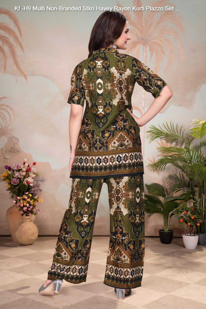 Kf -H9 Multi Non-Branded Stkri Havey Rayon Kurti Plazzo Set