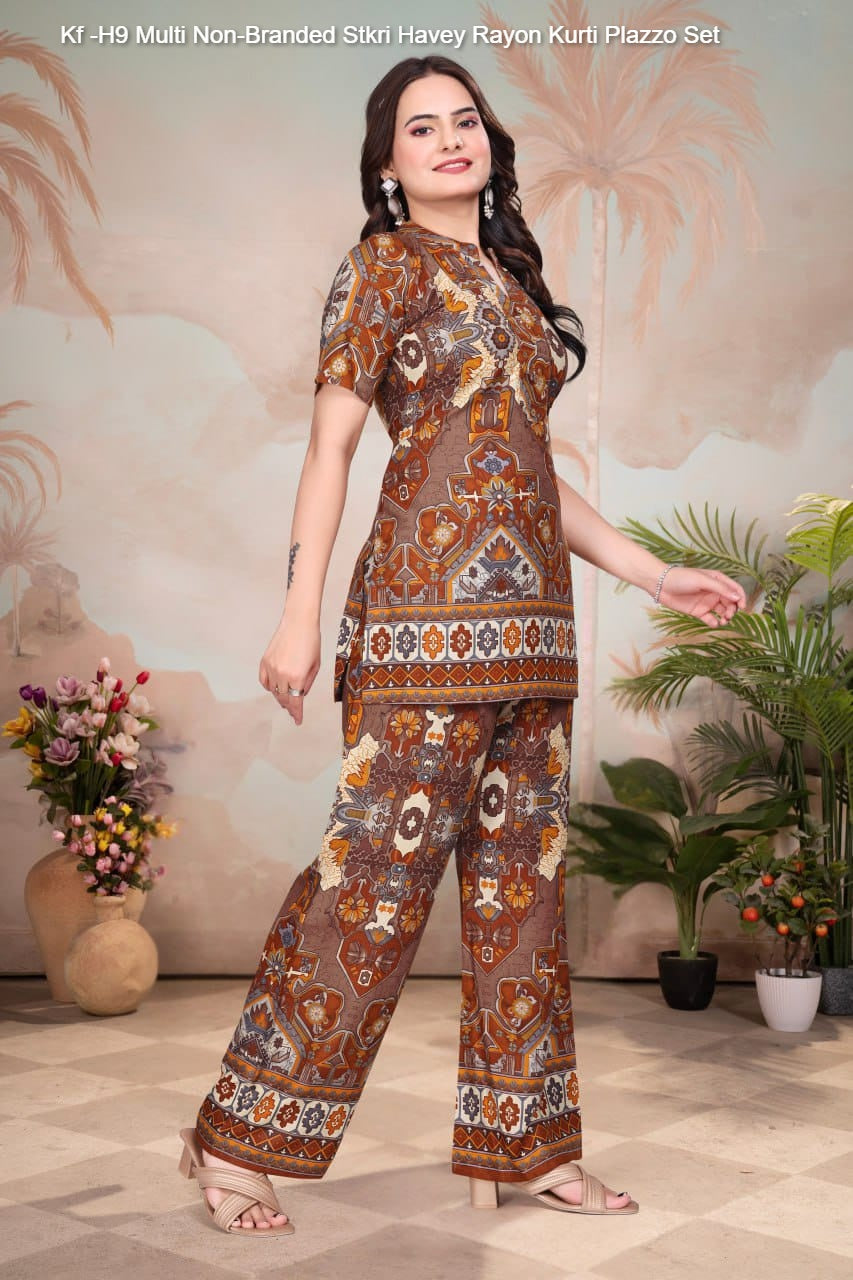 Kf -H9 Multi Non-Branded Stkri Havey Rayon Kurti Plazzo Set