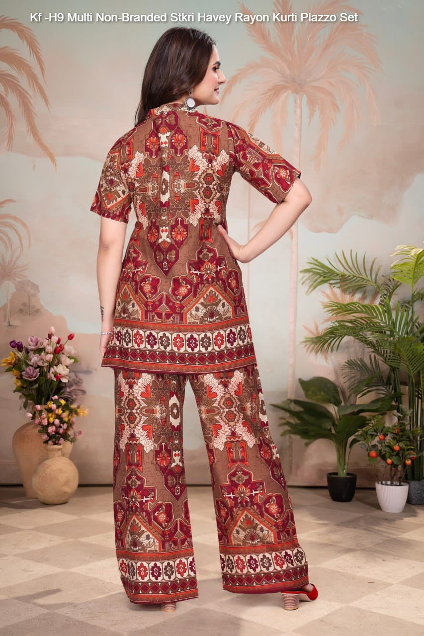 Kf -H9 Multi Non-Branded Stkri Havey Rayon Kurti Plazzo Set