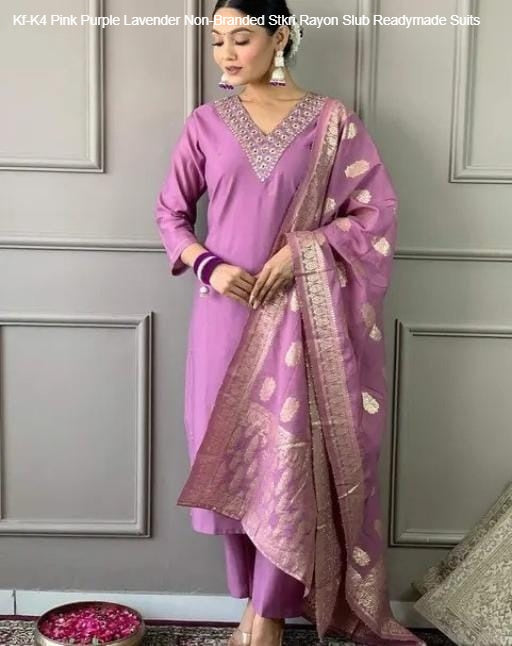 Kf-K4 Pink Purple Lavender Non-Branded Stkri Rayon Slub Readymade Suits