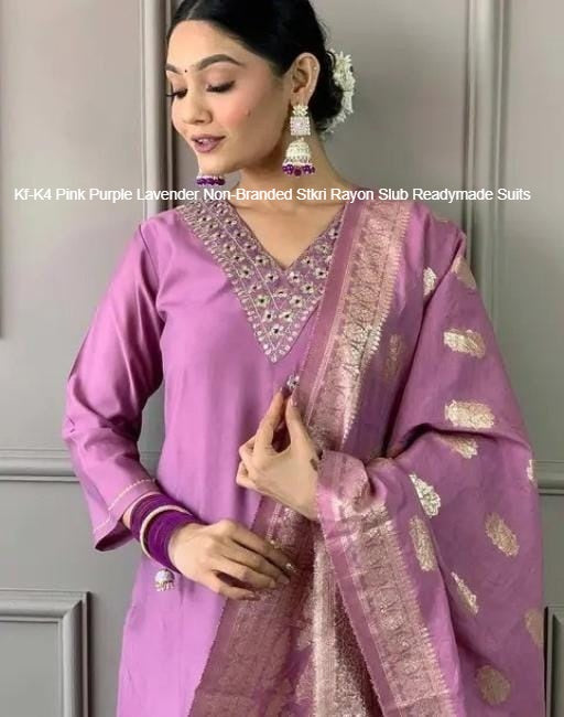 Kf-K4 Pink Purple Lavender Non-Branded Stkri Rayon Slub Readymade Suits
