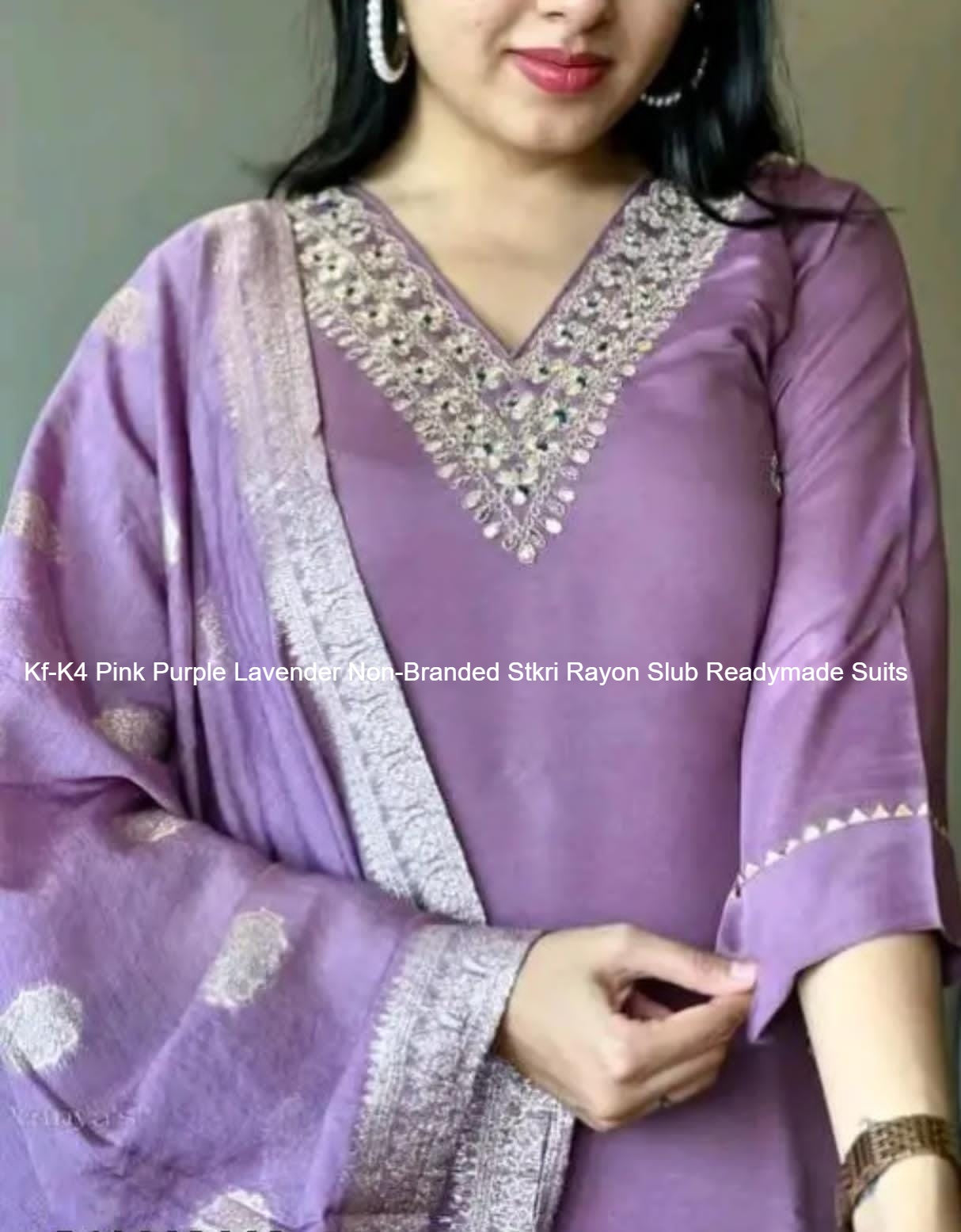 Kf-K4 Pink Purple Lavender Non-Branded Stkri Rayon Slub Readymade Suits