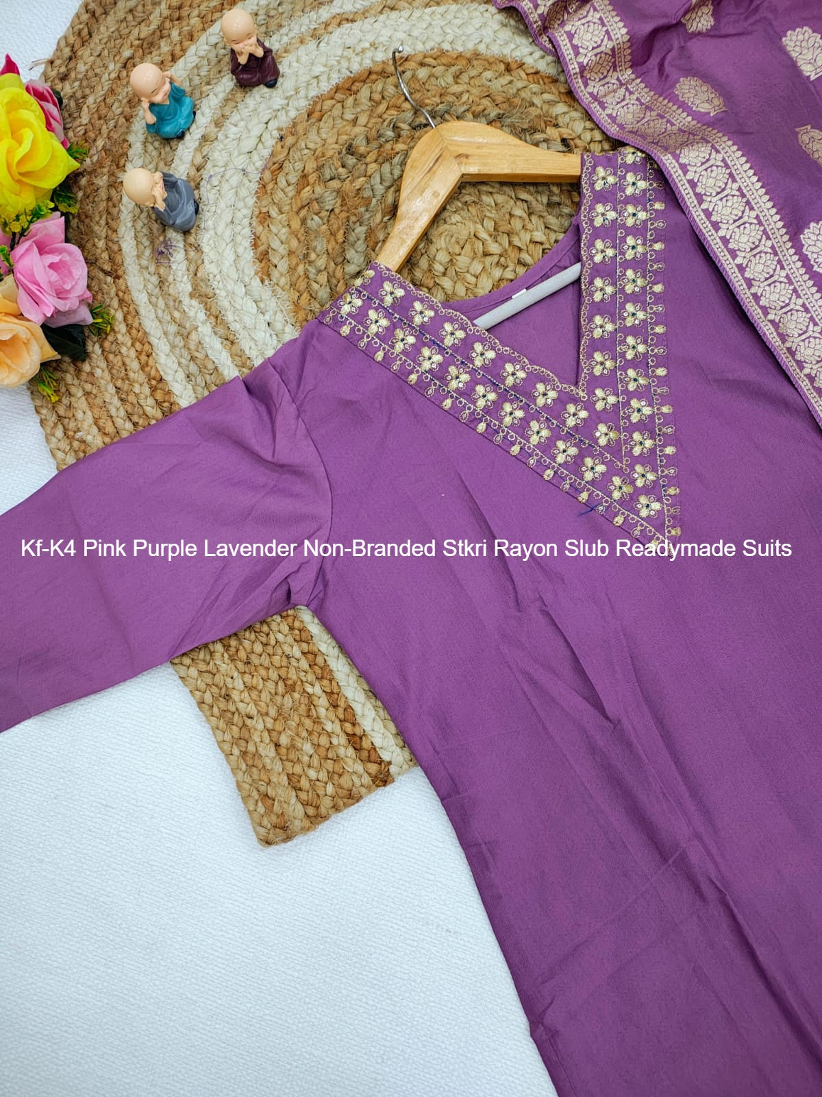 Kf-K4 Pink Purple Lavender Non-Branded Stkri Rayon Slub Readymade Suits