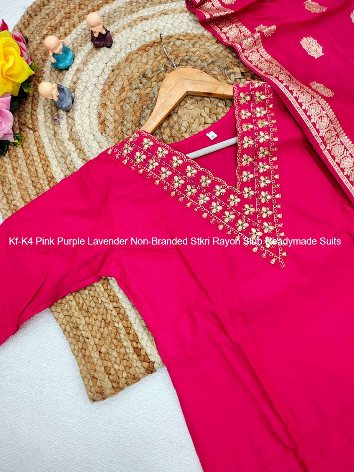 Kf-K4 Pink Purple Lavender Non-Branded Stkri Rayon Slub Readymade Suits