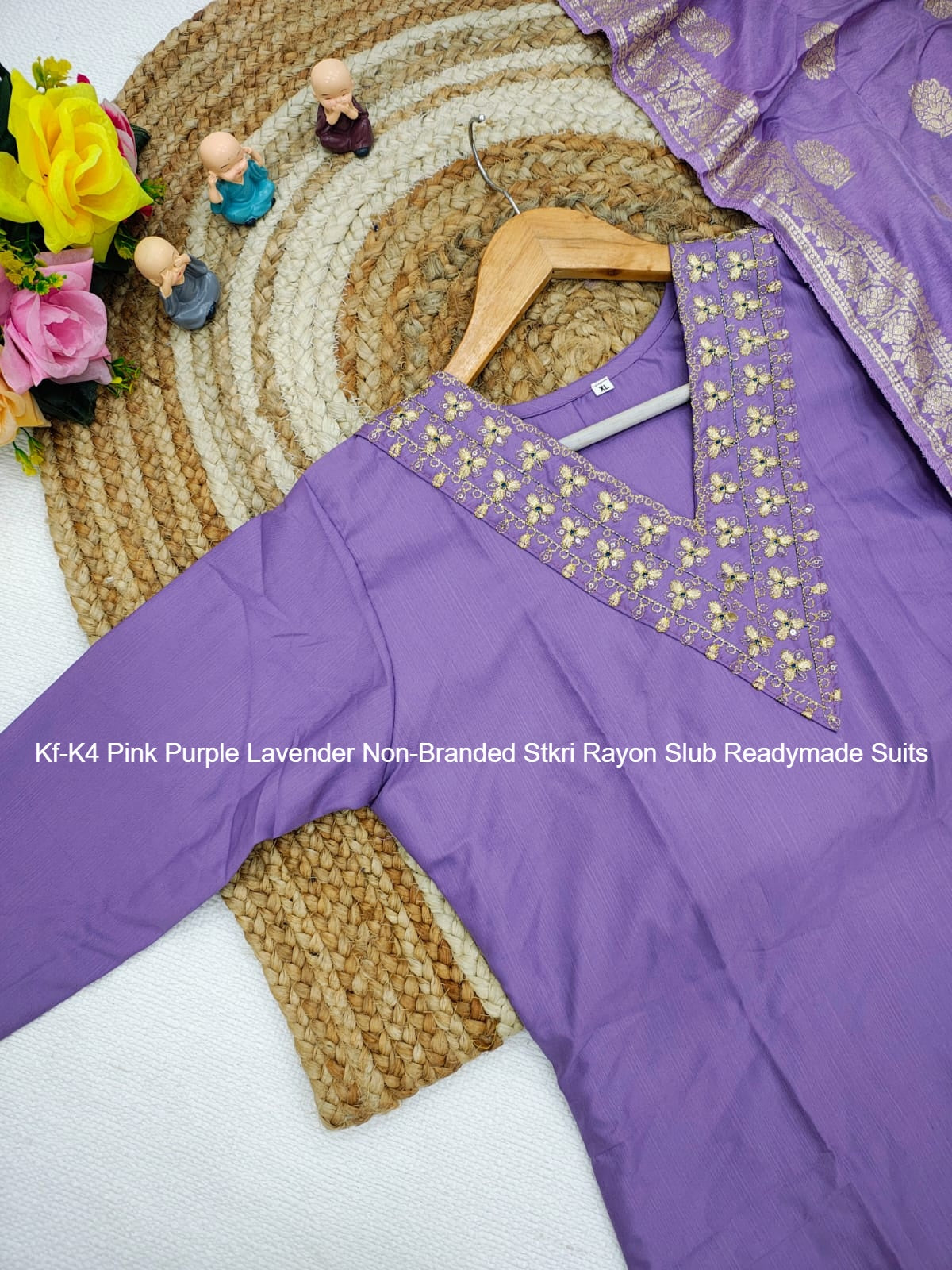 Kf-K4 Pink Purple Lavender Non-Branded Stkri Rayon Slub Readymade Suits