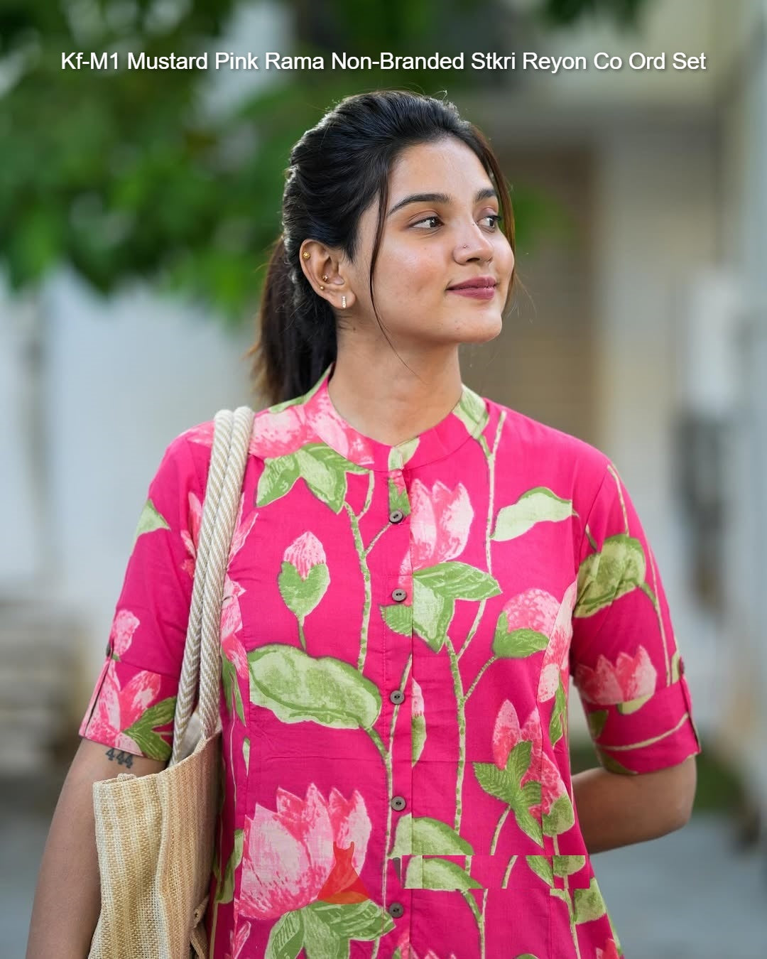 Kf-M1 Mustard Pink Rama Non-Branded Stkri Reyon Co Ord Set