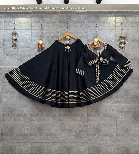 Khadi Black White Non-Branded Stpmr Cotton Chaniya Choli